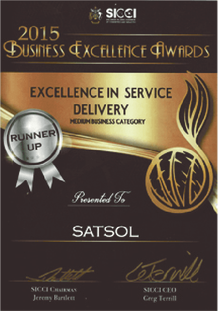 Business Excellence Awards 2015 Presented to Satsol for Excellence in Service Delivery