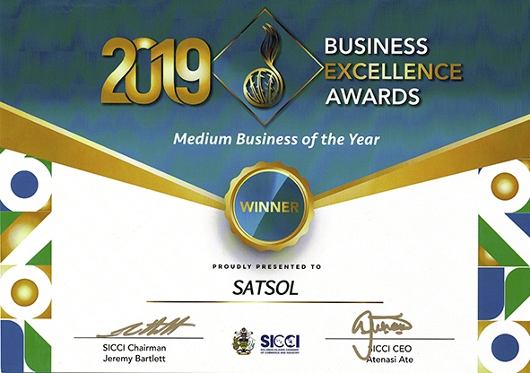 Certificate Medium Business of the Year 2019 awarded to Satsol