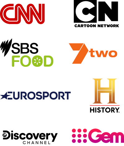 Combined banner for CNN, Cartoon Network, HBO Signature, National Geographic, Discovery, and EuroSport TV channels.